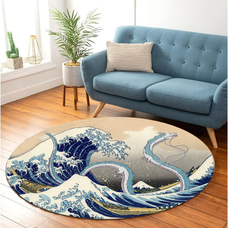 Haku Dragon Ghibli Studio Spirited Away The Great Wave Japan Round Carpet Rug Bedroom Livingroom Home Decor