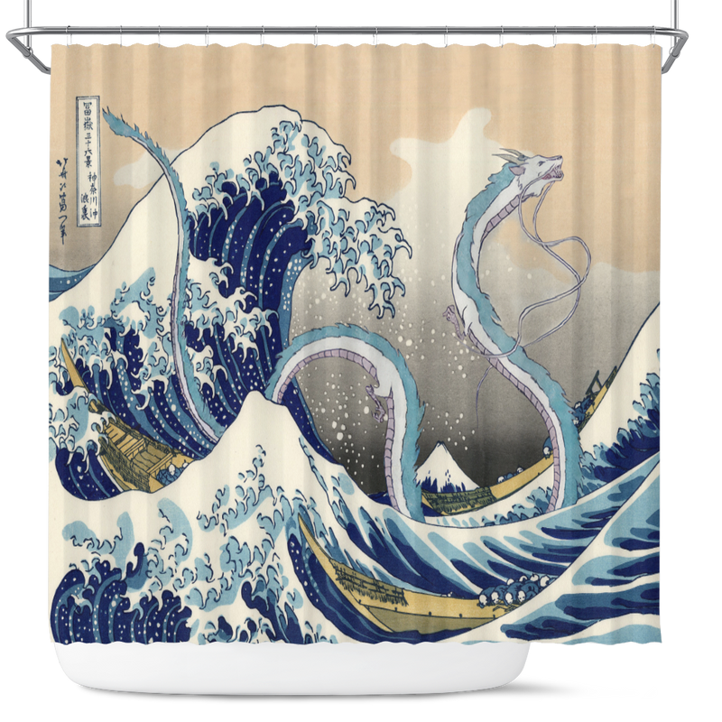 Haku Dragon Ghibli Studio Spirited Away The Great Wave Japan Shower Curtain