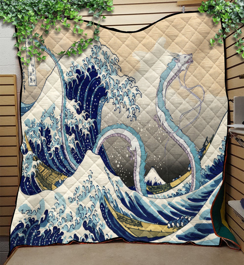 Haku Dragon Ghibli Studio Spirited Away The Great Wave Japan Quilt Blanket