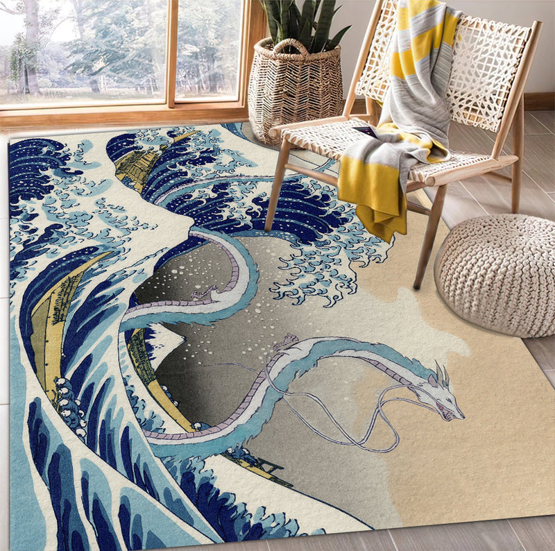 Haku Dragon Ghibli Studio Spirited Away The Great Wave Japan Carpet Rug Home Room Decor