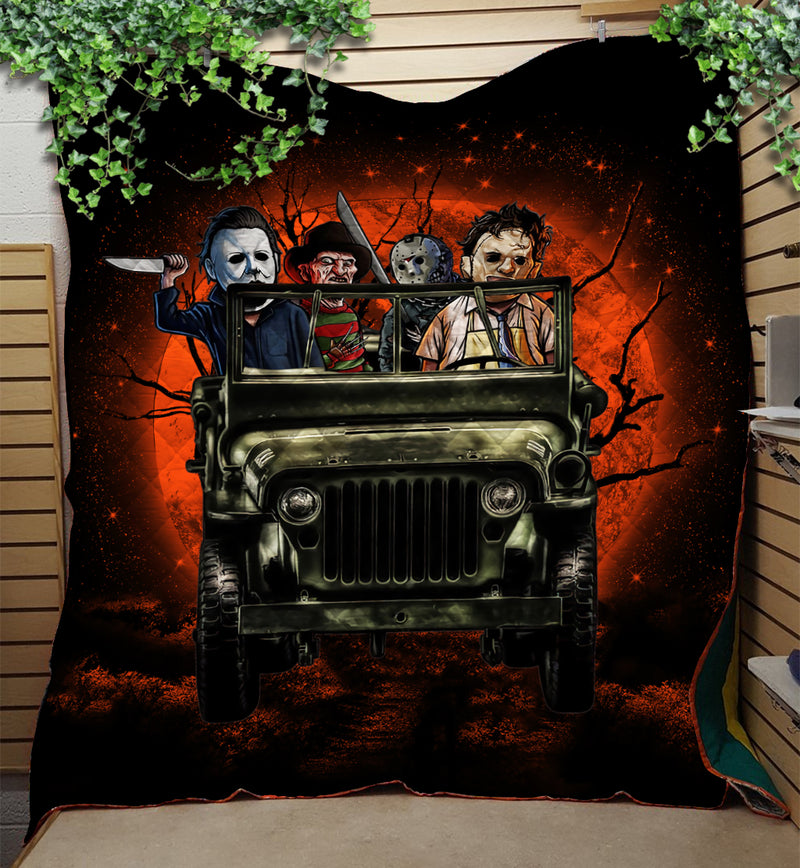 Horro Movie Ride Jeep Funny Moonlight Halloween Quilt Blanket Nearkii