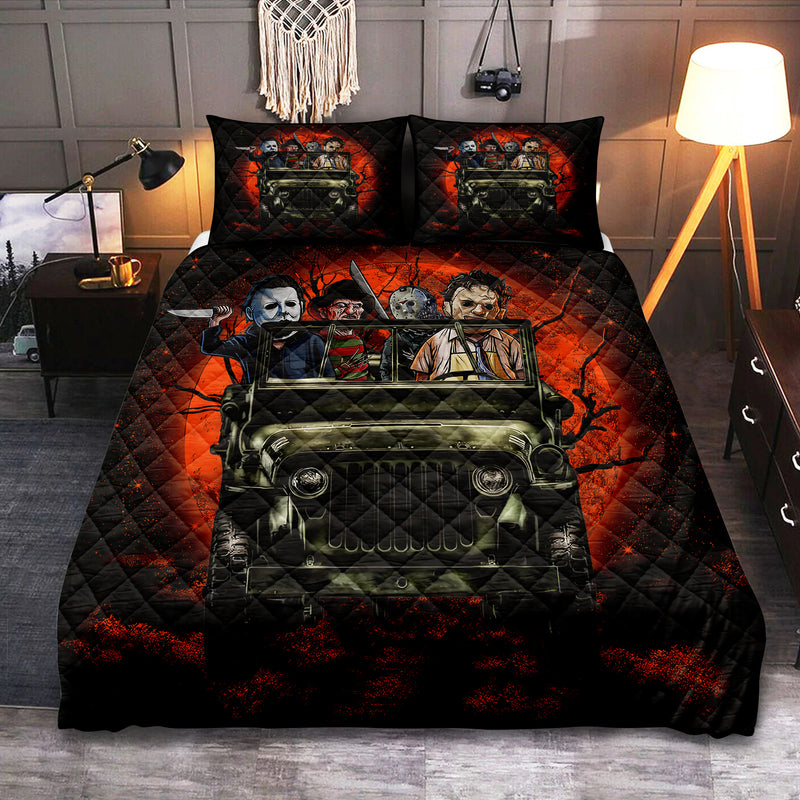 Halloween Horro Movie Ride Jeep Funny Moonlight Quilt Bed Sets Nearkii