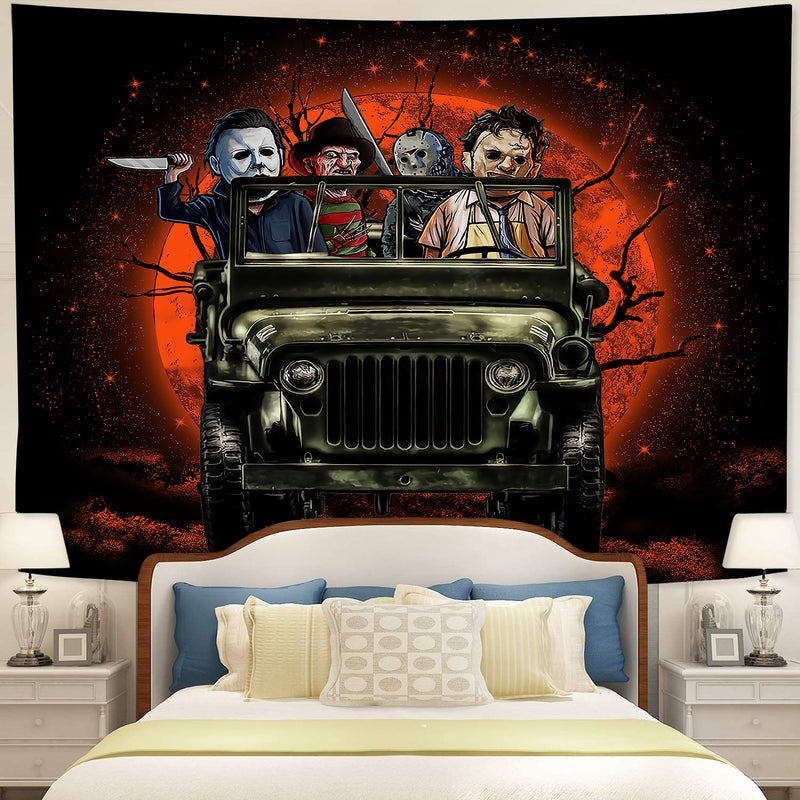 Halloween Horror Movie Ride Jeep Funny Moonlight Tapestry Room Decor Nearkii