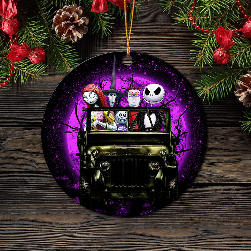 Halloween Nightmare Before Christmas Moonlight Drive Jeep Funny Mica Circle Ornament Perfect Gift For Holiday Nearkii