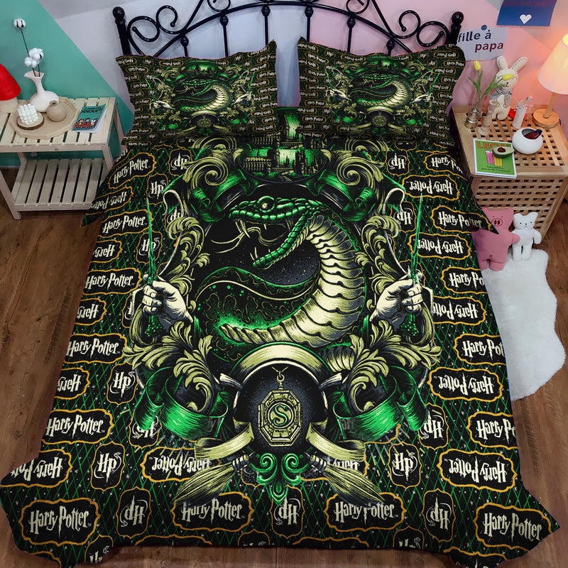 Harry Potter Slytherin Bedding Set Duvet Cover And 2 Pillowcases Nearkii
