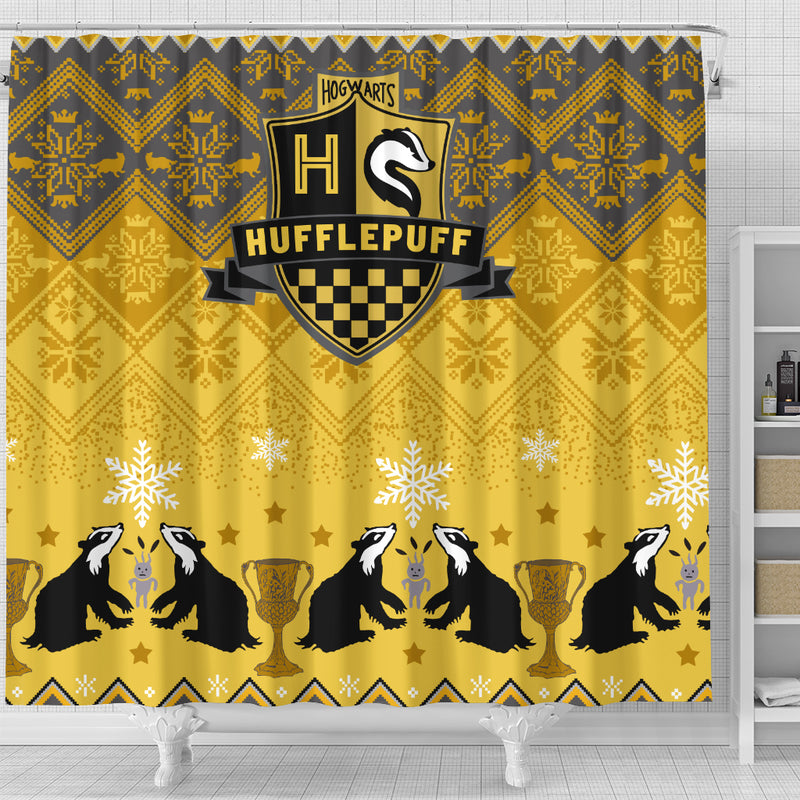 Harry Potter Hogwarts Hufflepuff Yellow Christmas Shower Curtain Nearkii