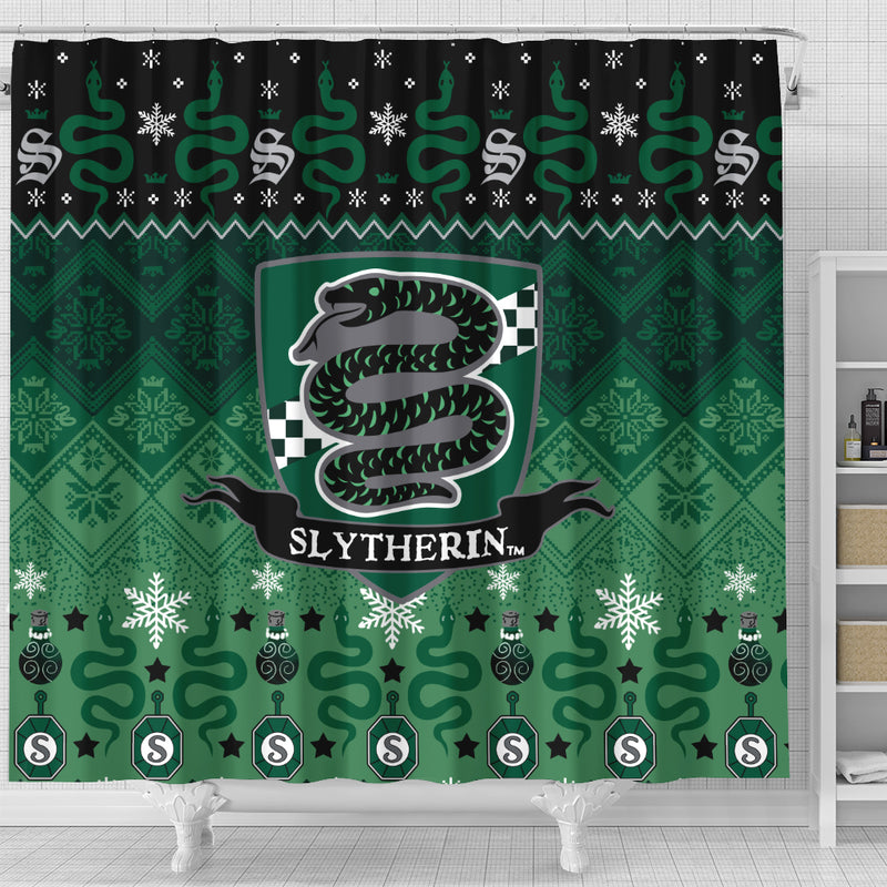 Premium Harry Potter Slytherin Green Christmas Shower Curtain Nearkii