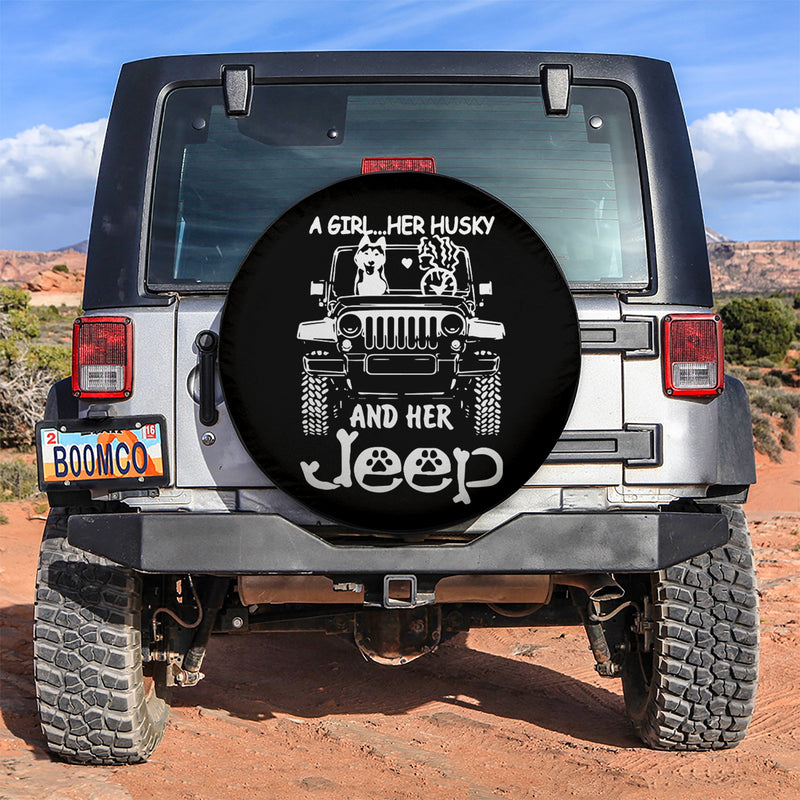Her Husky And Her Jeep Car Spare Tire Covers Gift For Campers Nearkii