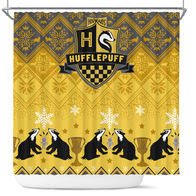 Harry Potter Hogwarts Hufflepuff Yellow Christmas Shower Curtain Nearkii
