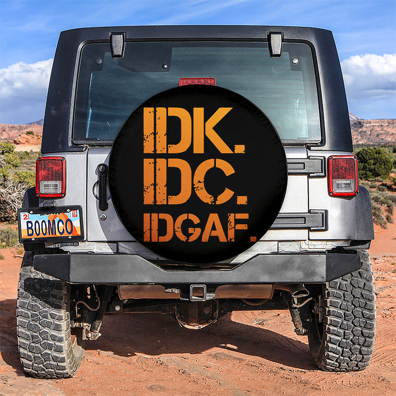 Funny IDK IDC Orange Jeep Car Spare Tire Covers Gift For Campers Nearkii