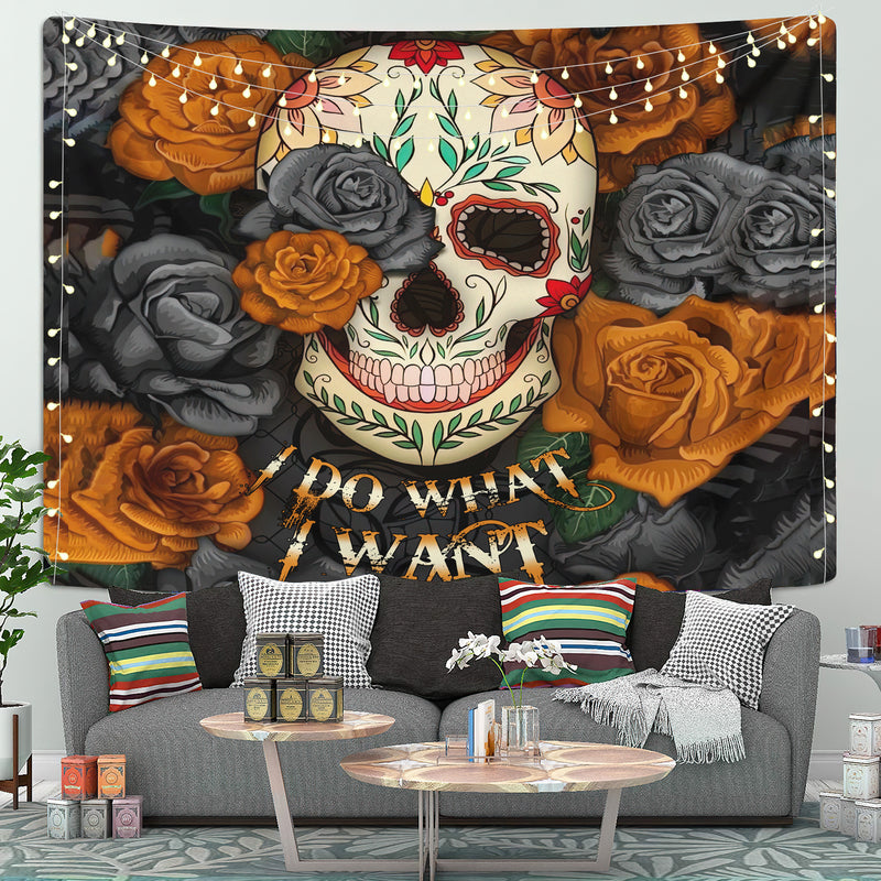 I Do What I Want Skull Roses Mandala Tapestry Room Decor Nearkii