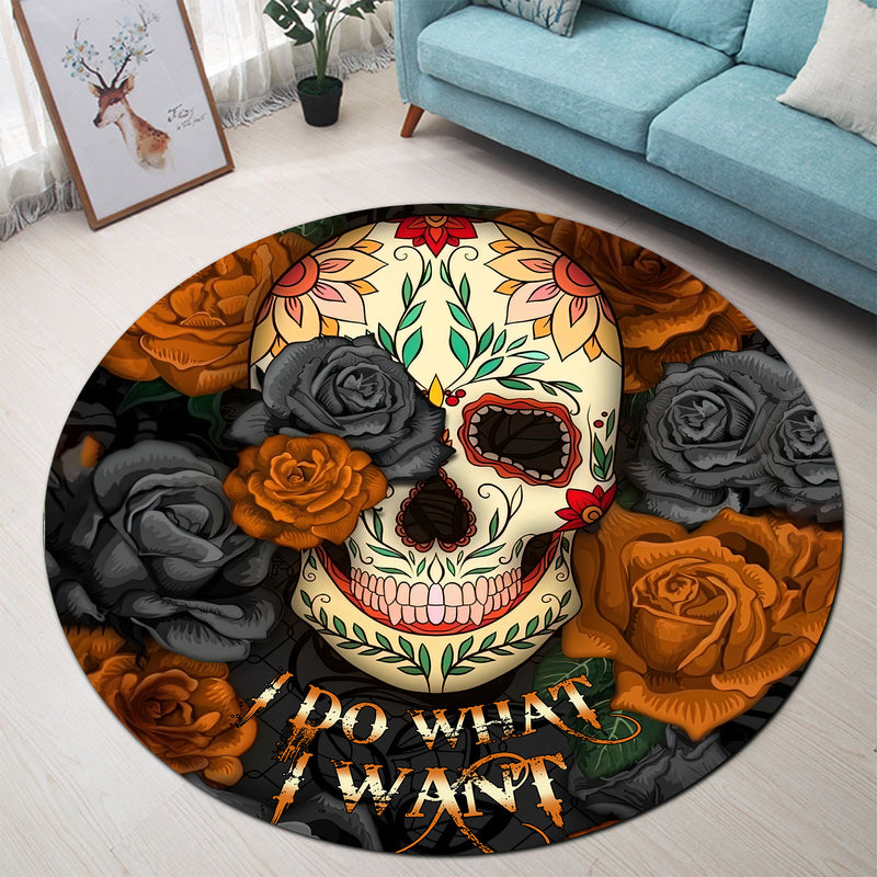 I Do What I Want Skull Round Carpet Rug Bedroom Livingroom Home Decor Nearkii