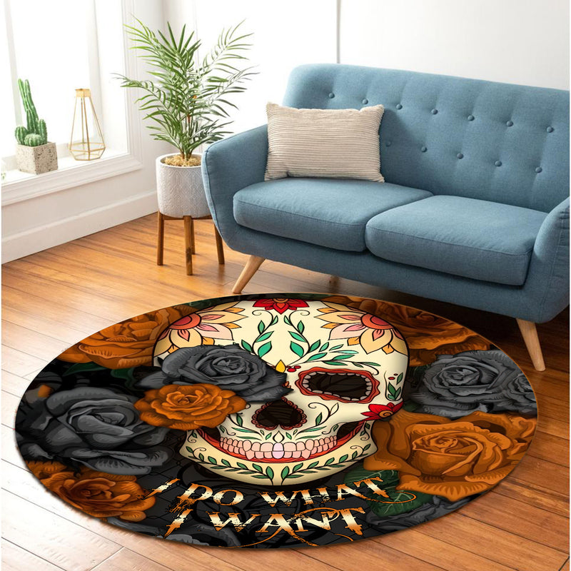 I Do What I Want Skull Round Carpet Rug Bedroom Livingroom Home Decor Nearkii