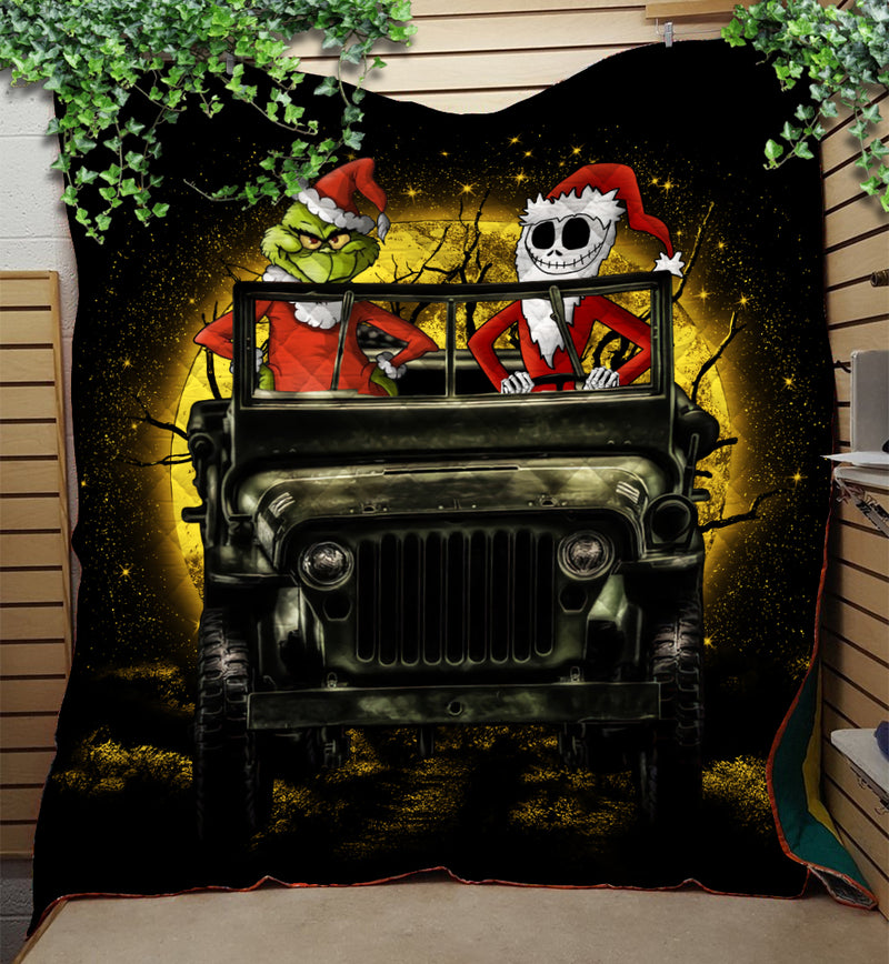 Jack Nightmare Before Christmas And Grinch Ride Jeep Funny Moonlight Halloween Quilt Blanket Nearkii
