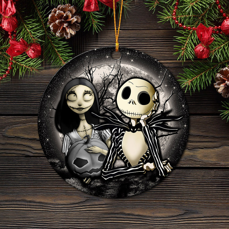 Jack And Sally Nightmare Before Christmas Moonlight Mica Circle Ornament Perfect Gift For Holiday Nearkii
