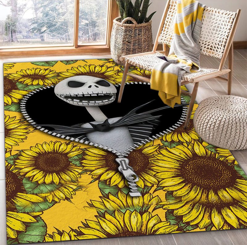 Jack Skellington Nightmare Before Christmas Sunflower Zipper Rug Carpet Rug Home Room Decor Nearkii