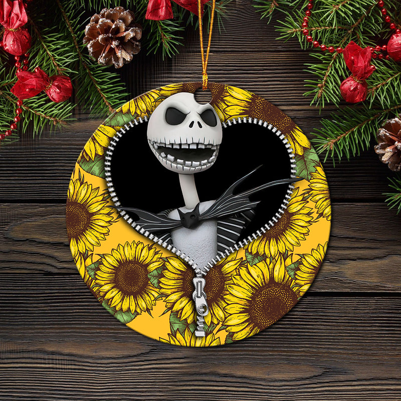 Jack Skellington Nightmare Before Christmas Sunflower Zipper Mica Circle Ornament Perfect Gift For Holiday Nearkii