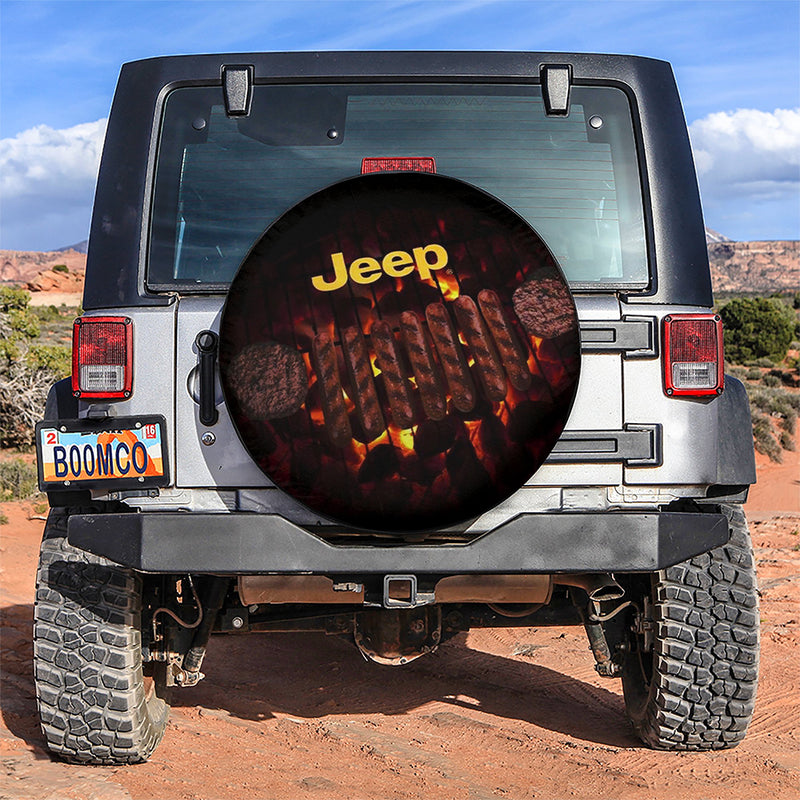 Jeep BBQ Hot Fire Car Spare Tire Covers Gift For Campers Nearkii