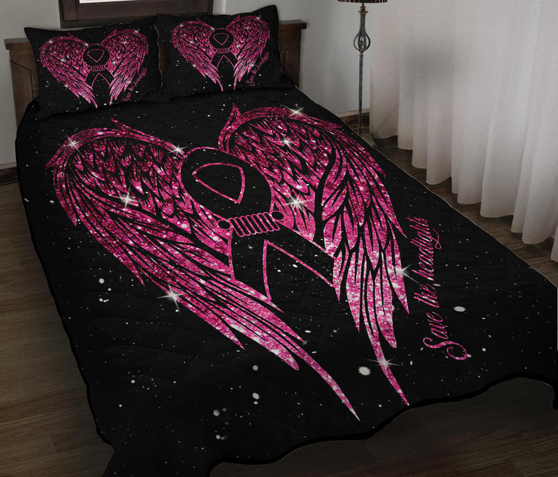 Jeep Girl Save The Headlights Breast Cancer Awareness Pink Quilt Bed Sets Nearkii