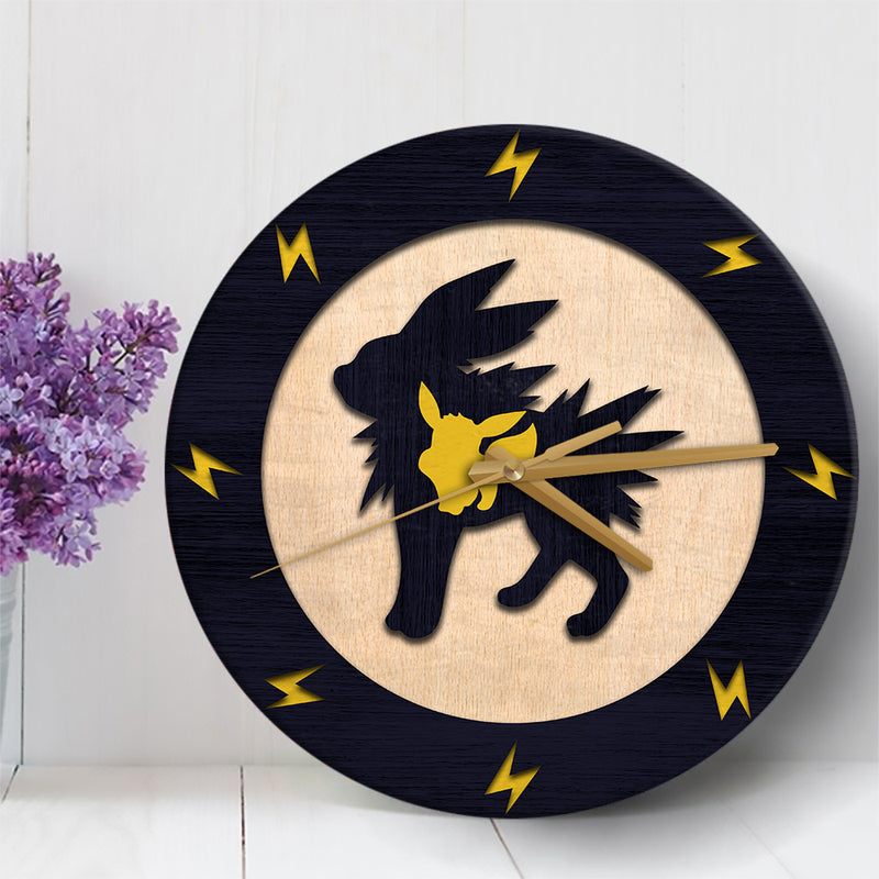 Jolteon Eevee Pokemon Evolution Pokemon Wood Wall Clock Nearkii