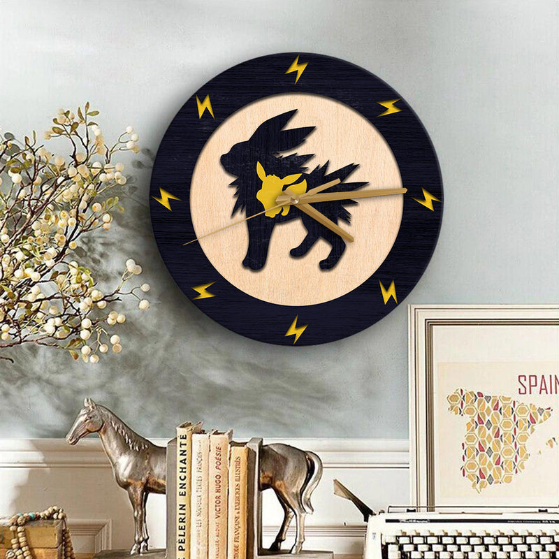 Jolteon Eevee Pokemon Evolution Pokemon Wood Wall Clock Nearkii