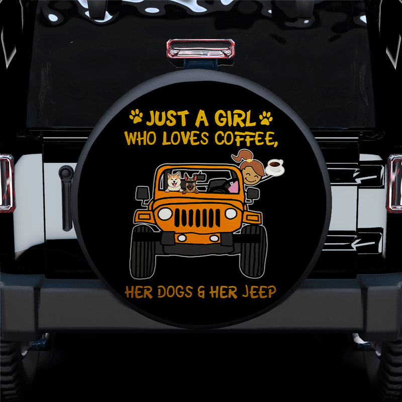Just A Girl Who Love Coffee And Her Dogs Jeep Orange Car Spare Tire Covers Gift For Campers Nearkii