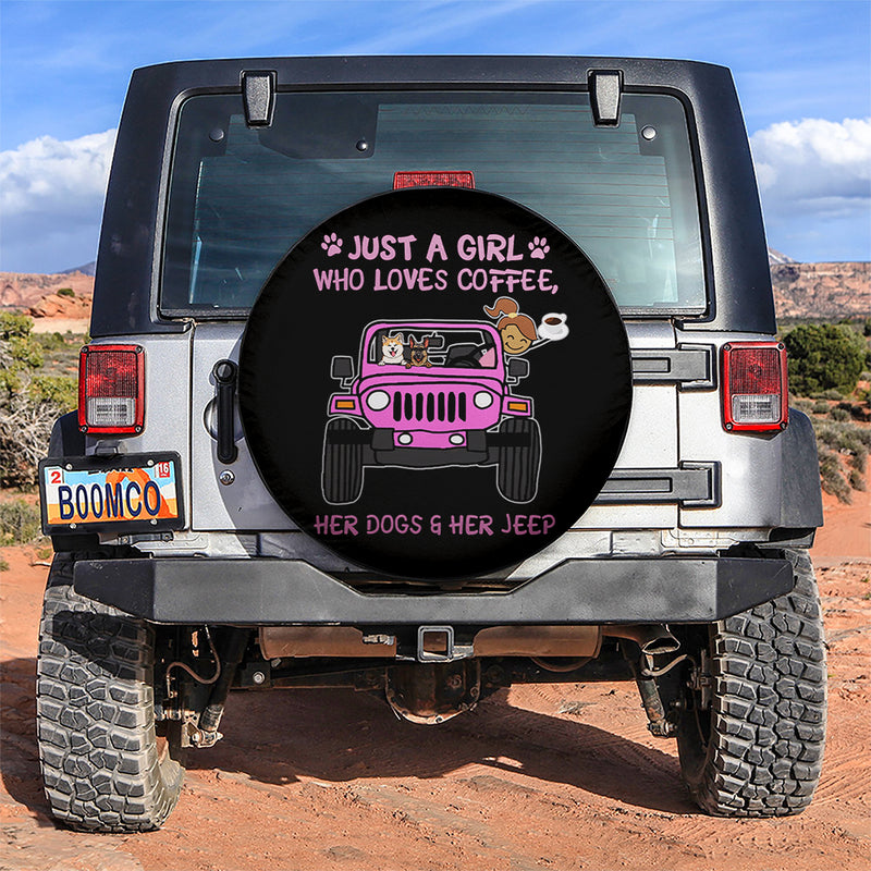 Just A Girl Who Love Coffee And Her Dogs Jeep Pink Car Spare Tire Covers Gift For Campers Nearkii