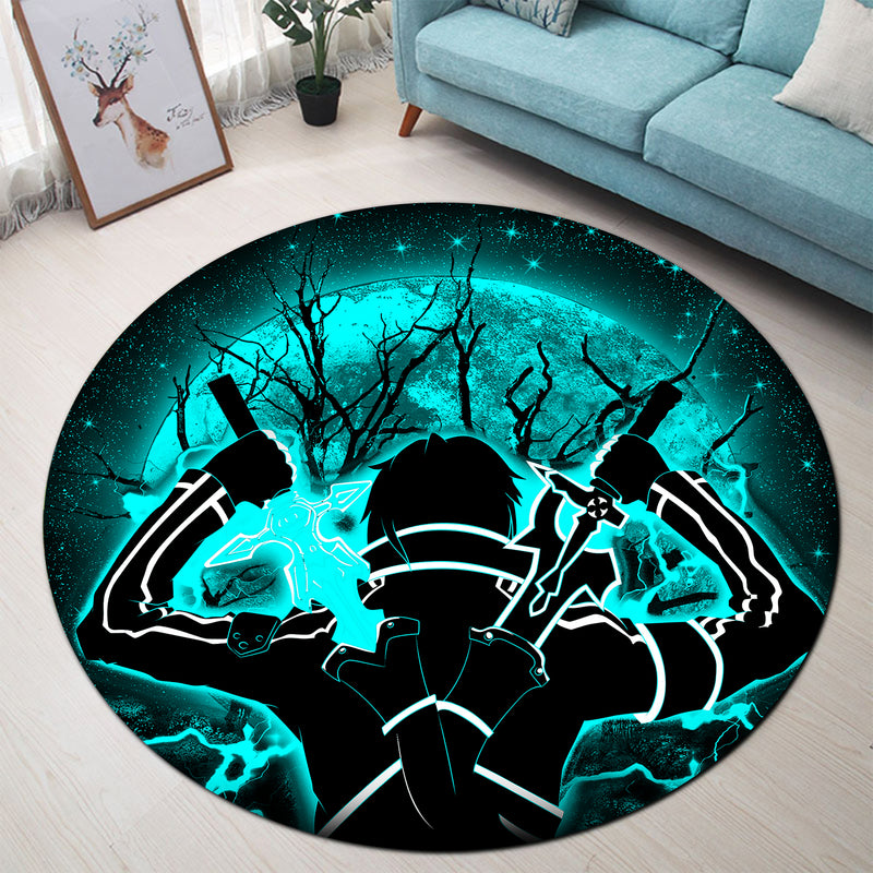 Kirito Sword Art Online SAO Moonlight Round Carpet Rug Bedroom Livingroom Home Decor Nearkii