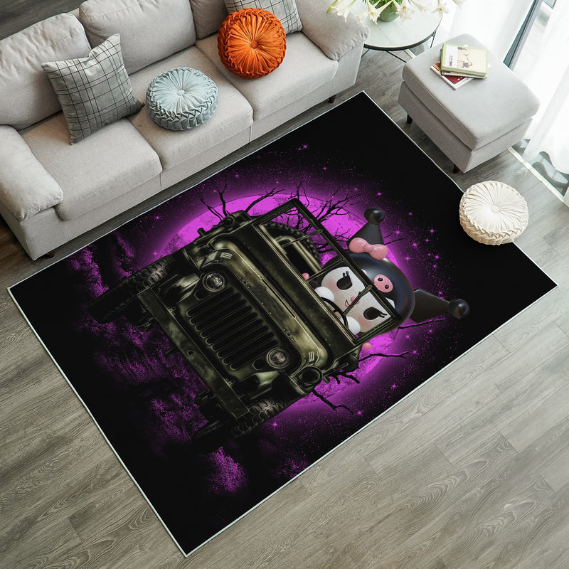 Kuromi Ride Jeep Funny Anime Moonlight Rug Carpet Rug Home Room Decor Nearkii