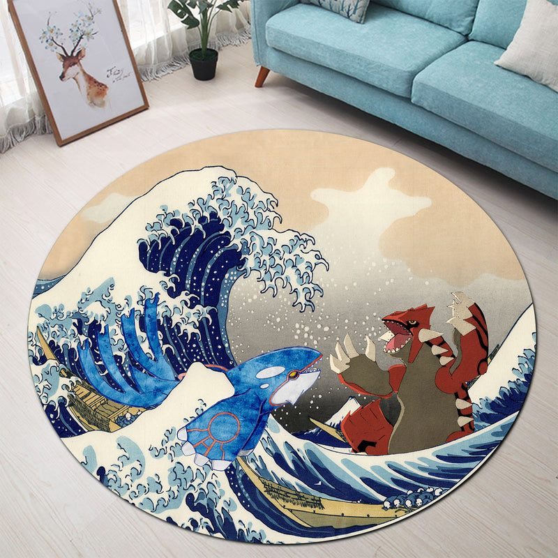 Kyogre Vs Groudon The Great Wave Japan Pokemon Round Carpet Rug Bedroom Livingroom Home Decor