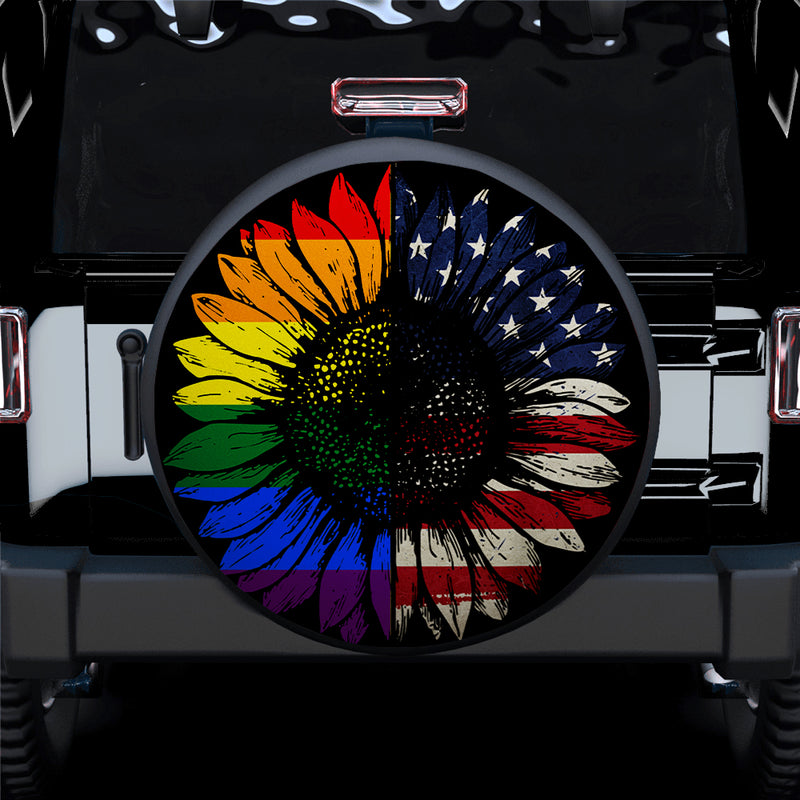 LGBT USA America Sunflower Jeep Car Spare Tire Cover Gift For Campers Nearkii