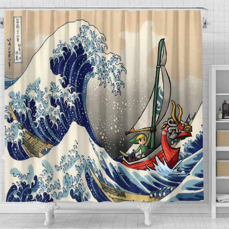 Legend Of Zelda The Great Wave Japan Shower Curtain