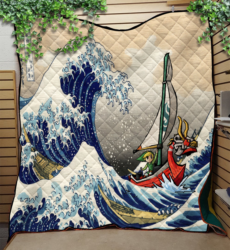 Legend Of Zelda The Great Wave Japan Quilt Blanket