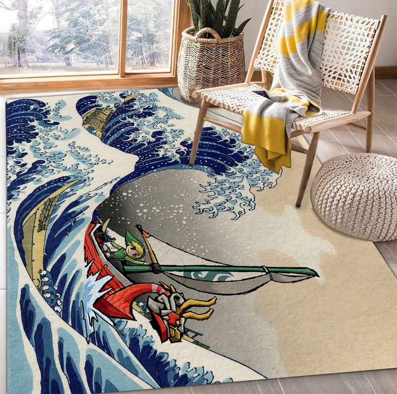 Legend Of Zelda The Great Wave Japan Carpet Rug Home Room Decor