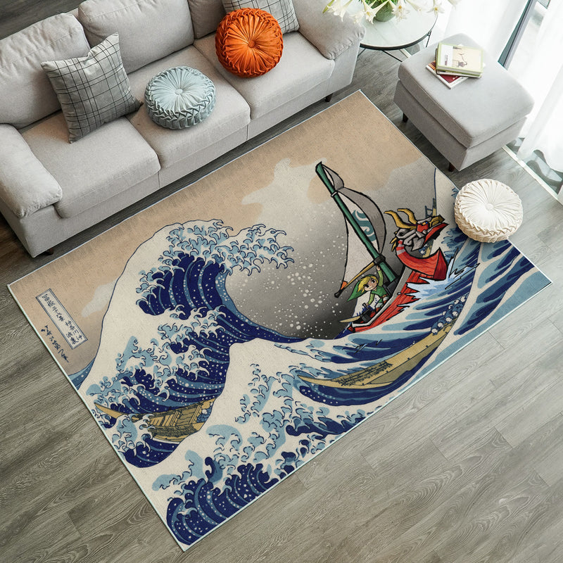 Legend Of Zelda The Great Wave Japan Carpet Rug Home Room Decor
