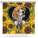 Cute Beagle Dog Sunflower Zipper Shower Curtain