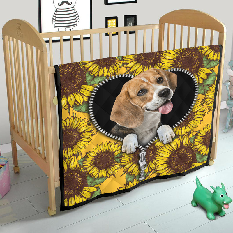 Lovely Beagle Dog Sunflower Zipper Quilt Blanket Nearkii