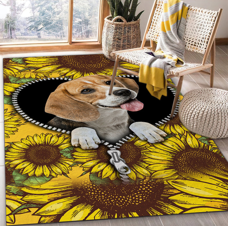 Lovely Beagle Sunflower Zipper Rug Carpet Rug Home Room Decor Nearkii