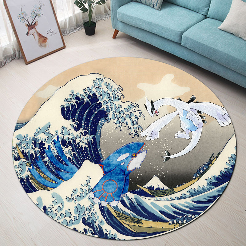 Lugia Vs Kyogre The Great Wave Japan Pokemon Round Carpet Rug Bedroom Livingroom Home Decor