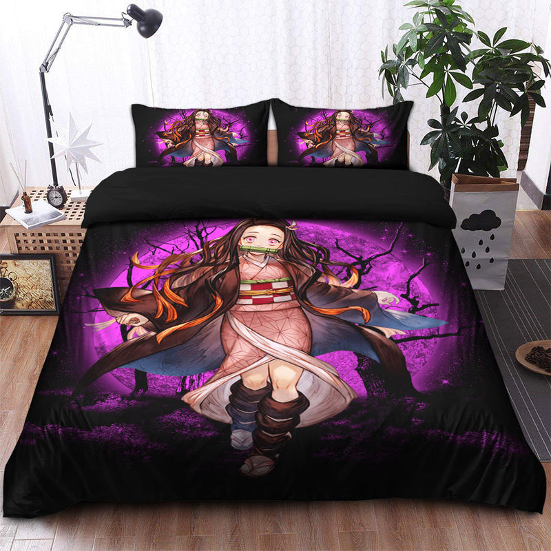 Demon Slayer Nezuko Moonlight Bedding Set Duvet Cover And 2 Pillowcases Nearkii