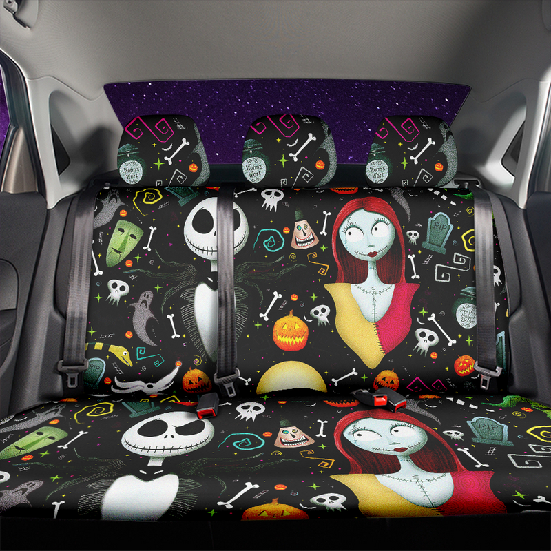 Nightmare Before Christmas Jack And Sally Black Car Back Seat Covers Decor Protectors Nearkii