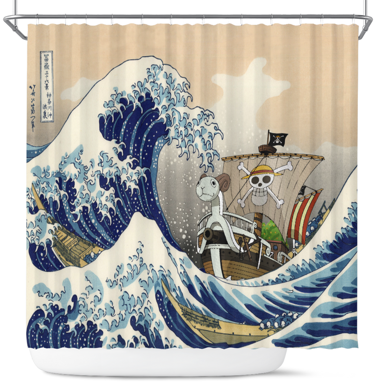 One Peace Anime The Great Wave Japan Shower Curtain