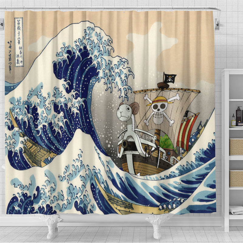 One Peace Anime The Great Wave Japan Shower Curtain