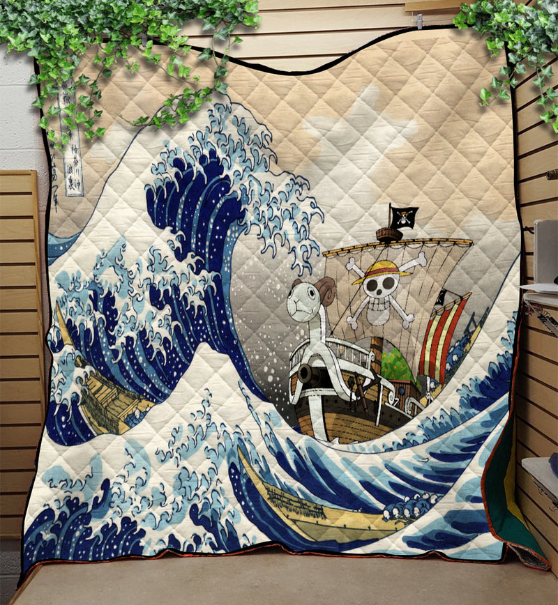 One Peace Anime The Great Wave Japan Quilt Blanket