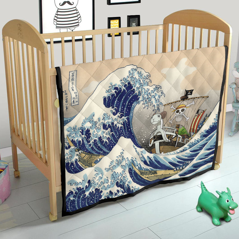 One Peace Anime The Great Wave Japan Quilt Blanket