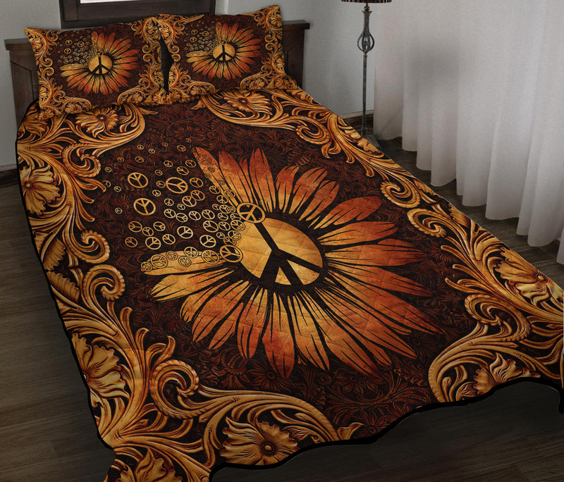 Peace Sign Sunflower Hippie Quilt Bed Sets Nearkii