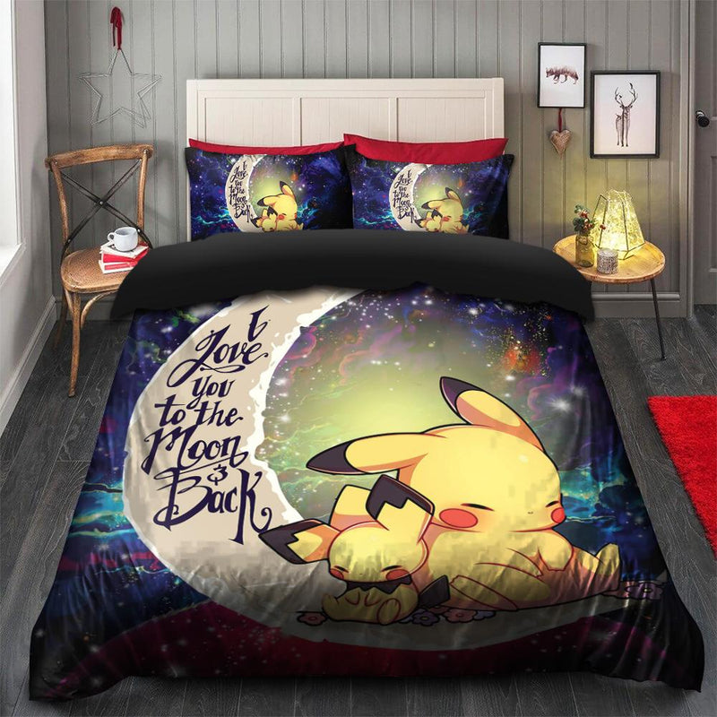 Pikachu Pokemon Sleep Love You To The Moon Galaxy Bedding Set Duvet Cover And 2 Pillowcases Nearkii