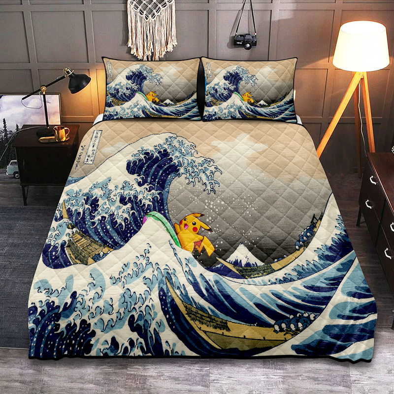 Pikachu The Great Wave Japan Pokemon Quilt Bed Sets