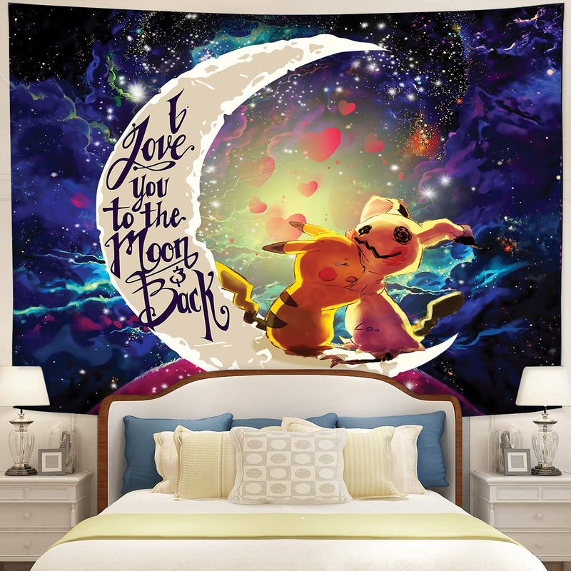 Pikachu Mimikyu Pokemon Love You To The Moon Galaxy Tapestry Room Decor Nearkii