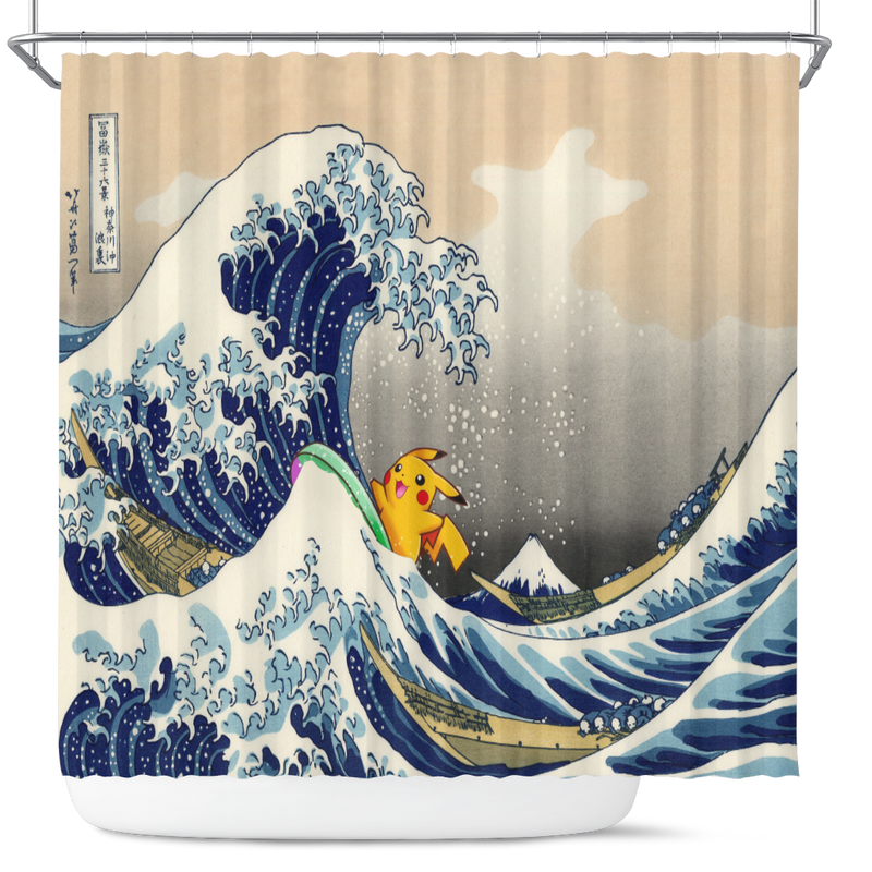 Pikachu The Great Wave Japan Pokemon Shower Curtain